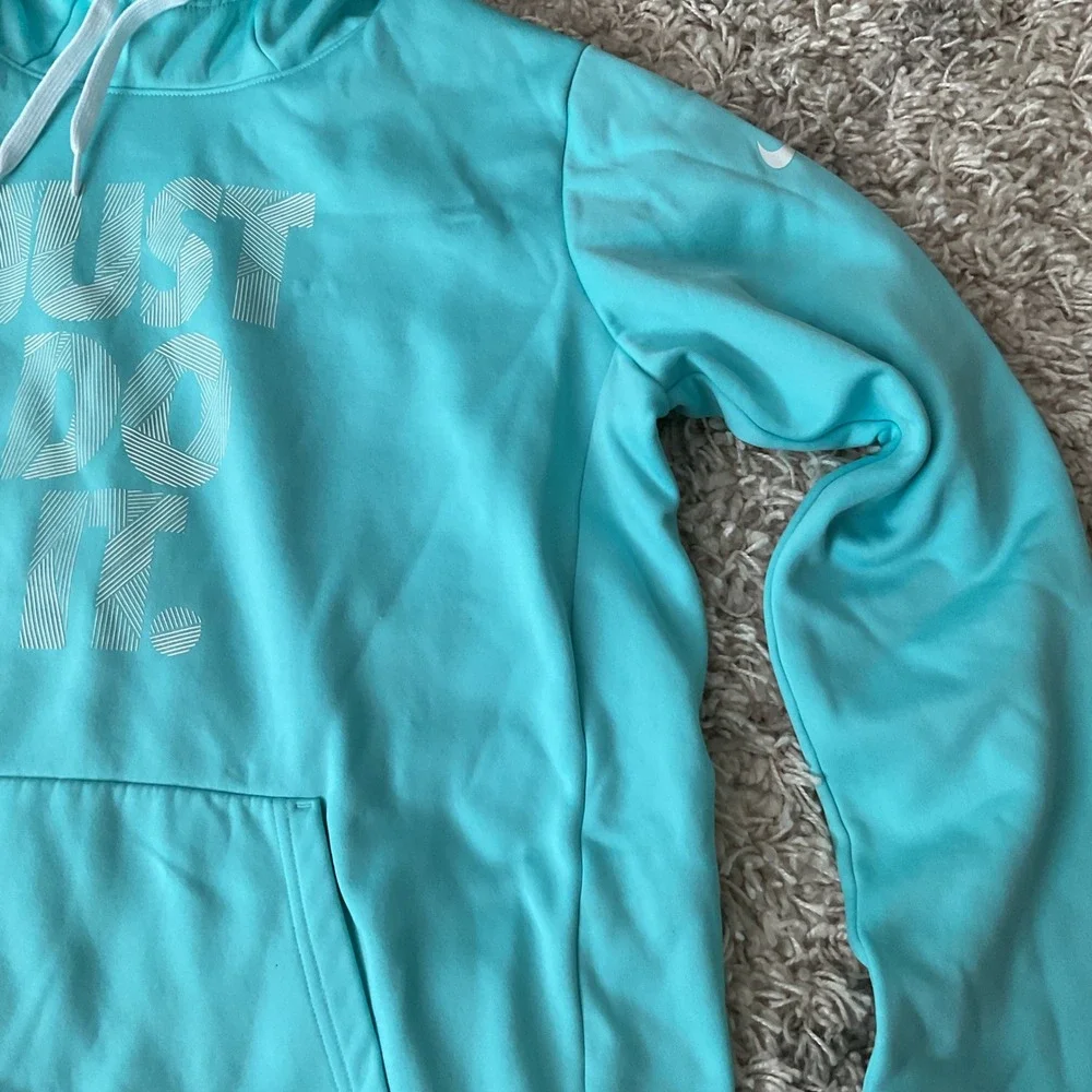 Nike Dri-FIT Just Do It Hoodie Womens Large Turquoise Blue Pullover Sweatshirt